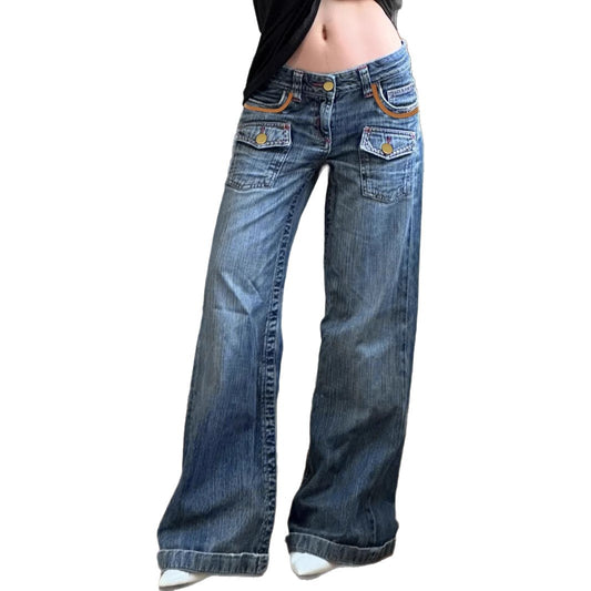 Streetwear Workwear Pocket High-Waisted Straight Leg Jeans
