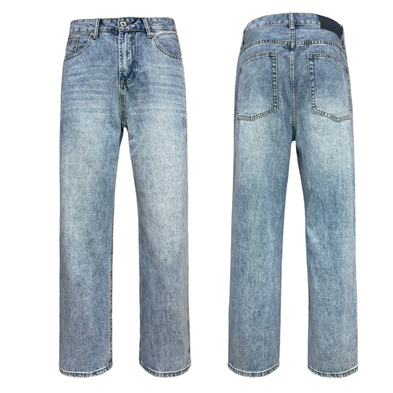 Basic Long Pants Loose Straight Leg Washed Casual Trousers