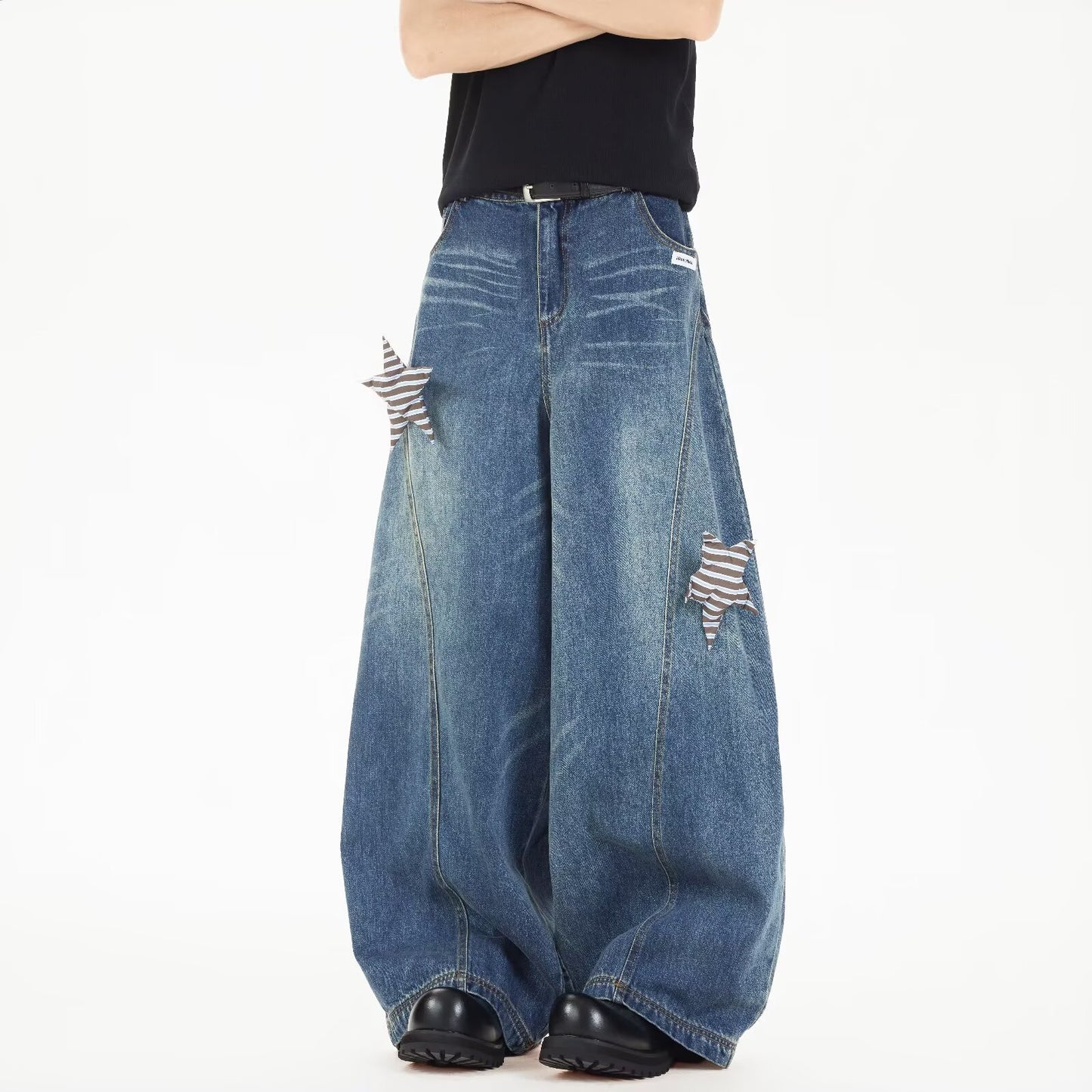 Star Bending Knife Denim Casual Loose Wide Leg Pants