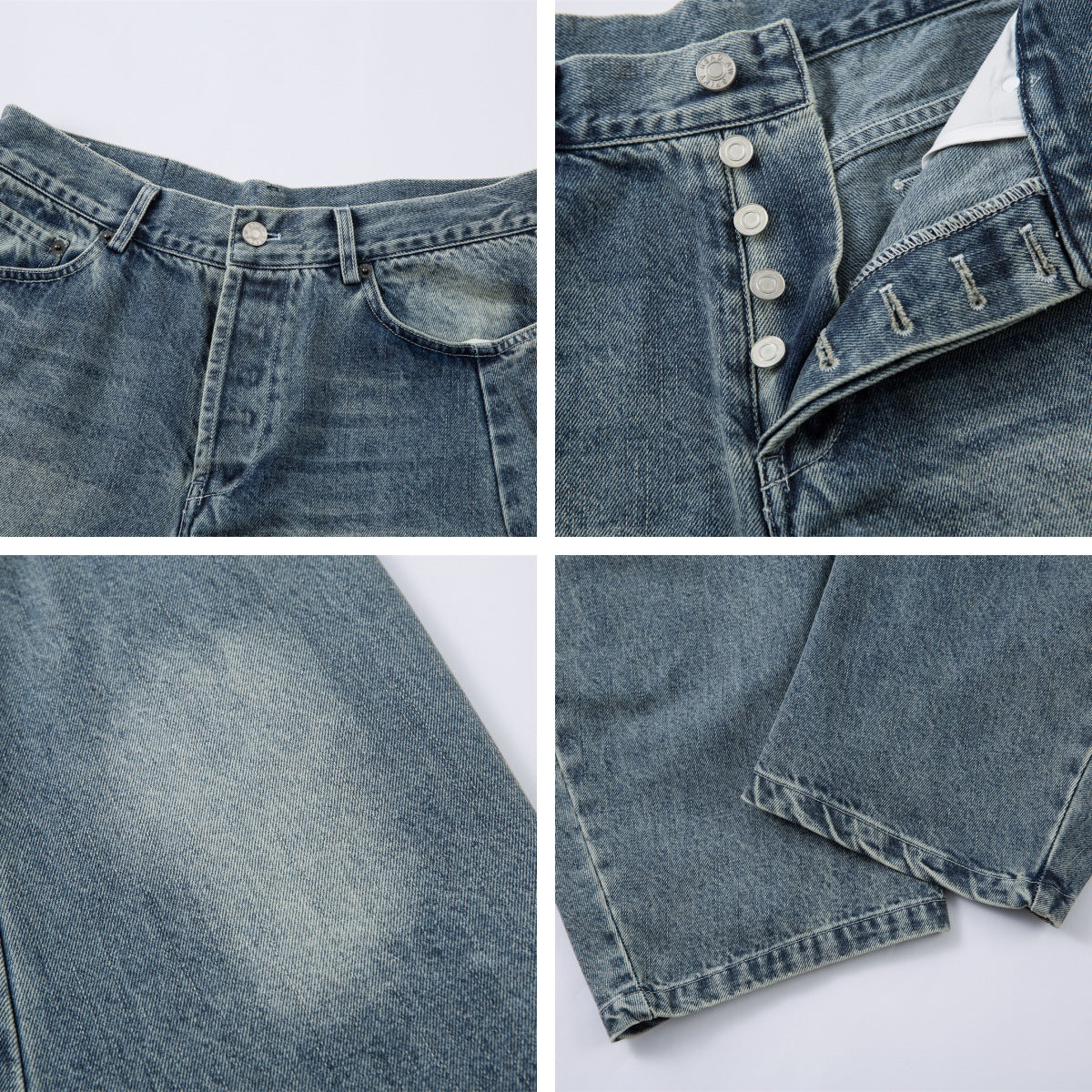 Washed Blue Denim Loose Fit Jeans for Men