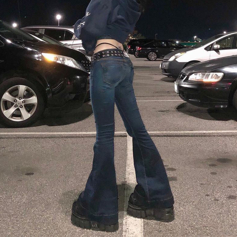 Retro Blue Low Waisted Straight Leg Casual Pants