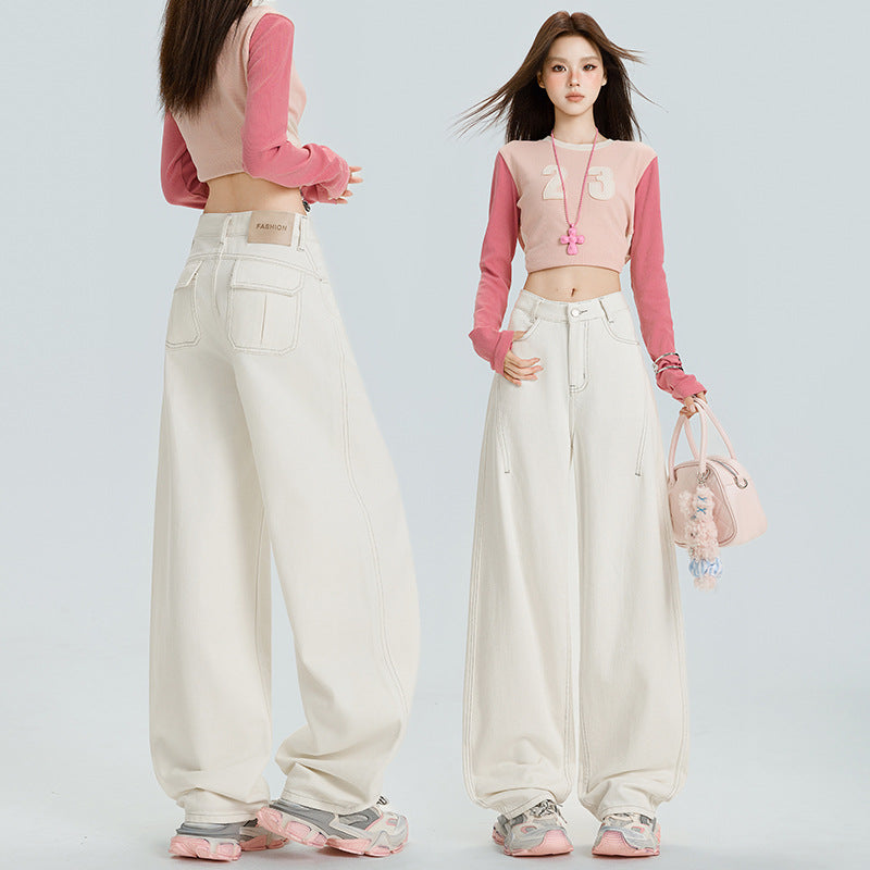 Light-Colored Wide-Leg Jeans for Women - High-Waisted Loose Plus-Size Flare Trousers