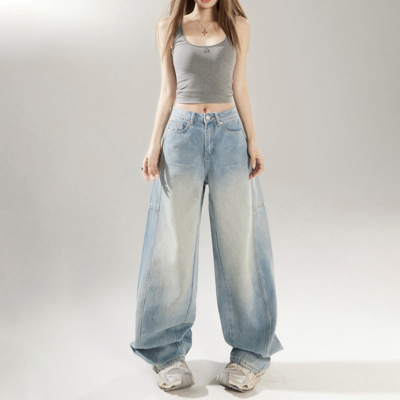 Retro Distressed Light Blue Skinny Jeans with High Street Patchwork Design