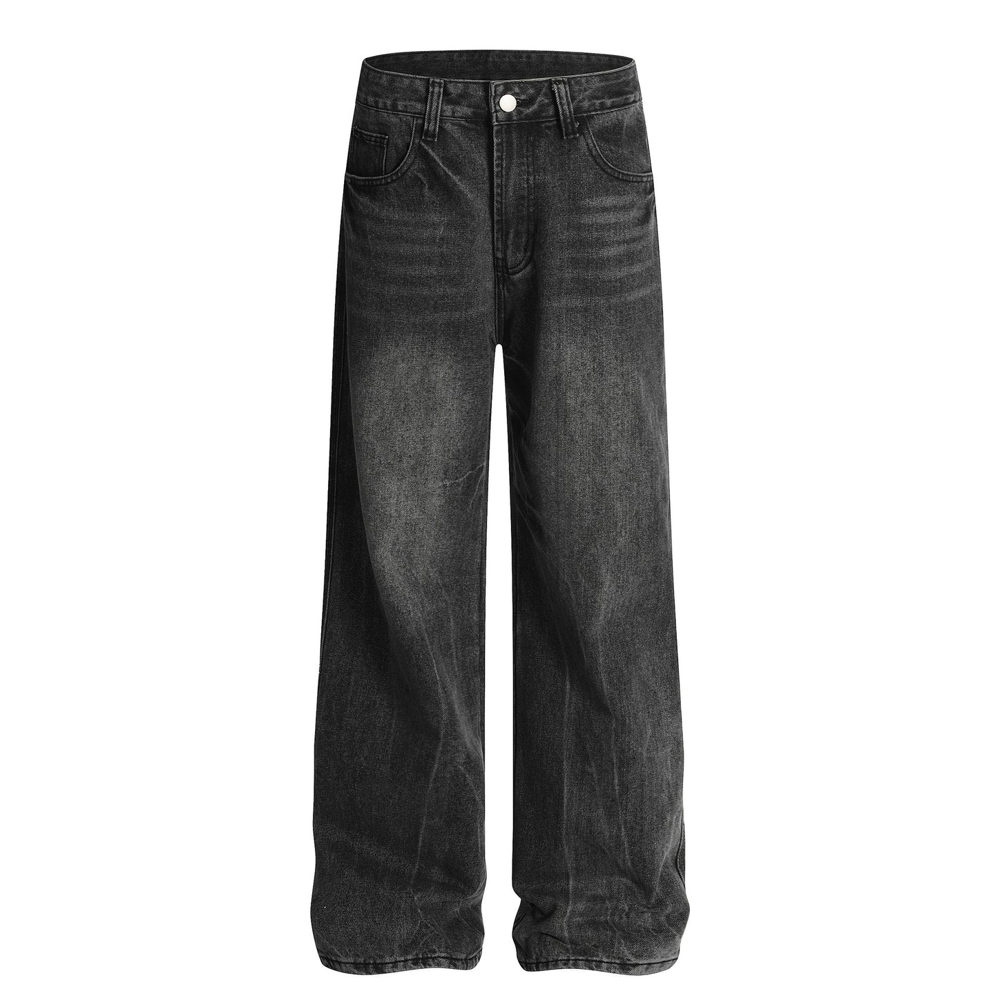 Street Style Simple Washed Denim Long Pants - Retro Loose Fit