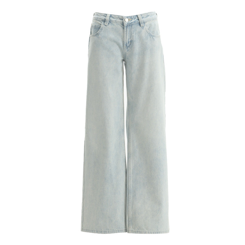 Women's Light Color Washed Low Waist Straight Leg Jeans