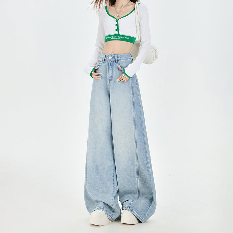 Vintage Tencel Denim Pants for Women - High Waist, Loose Drape, Slim Fit, Wide Leg