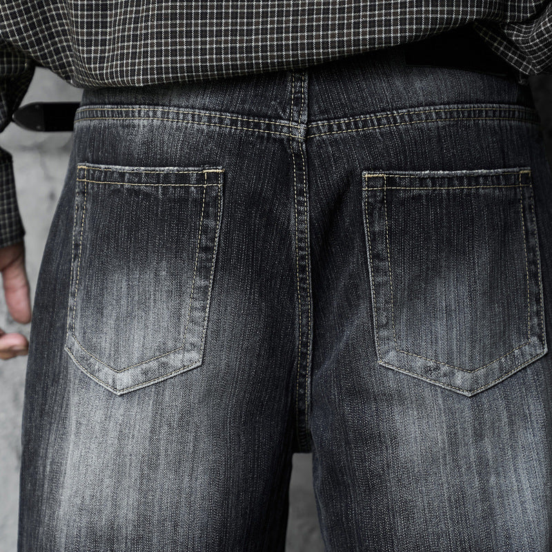 Vintage Washed Gradient Denim Pants for Men - Street Style Couple's Loose Fit