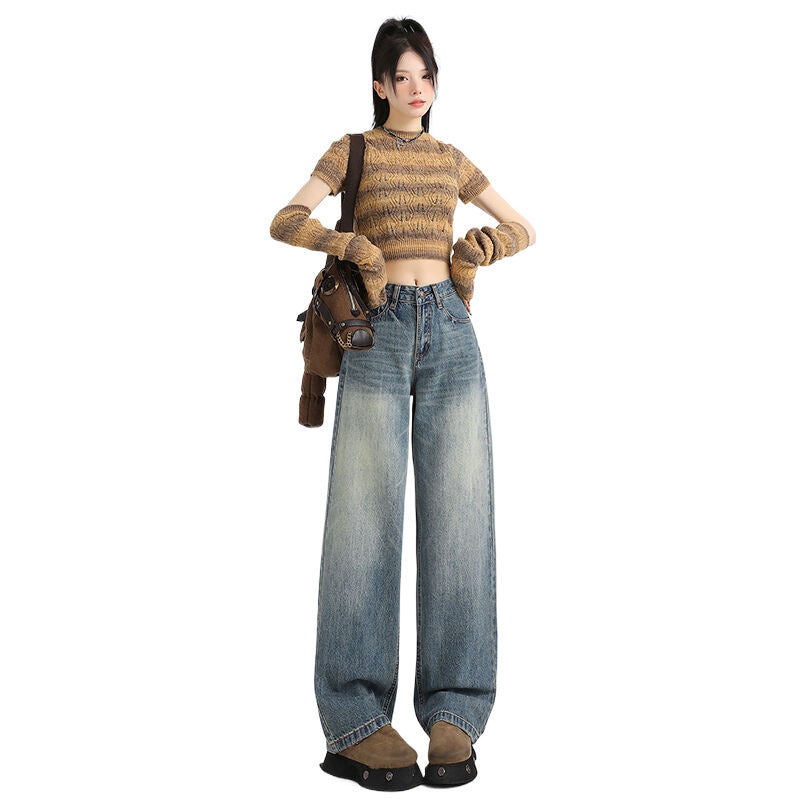 Women's Wide-Leg Jeans - High-Waist Loose Drape Straight Leg Pants