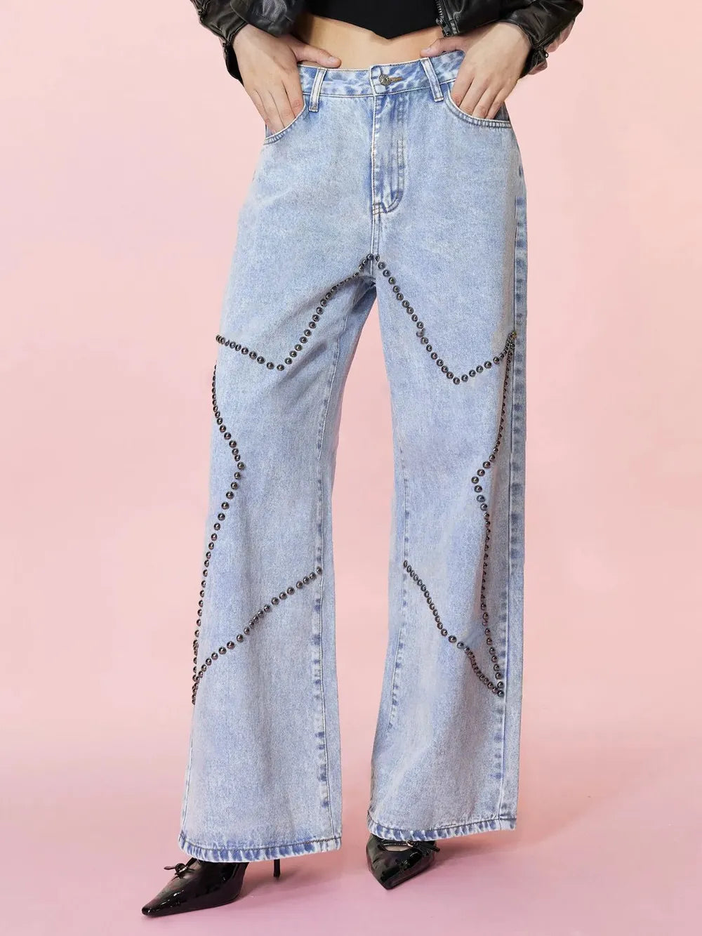 Loose Retro Nail Bead Jeans and Pants