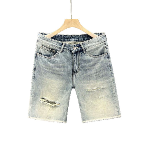 Loose Straight Leg Fringed Five Point Casual Pants