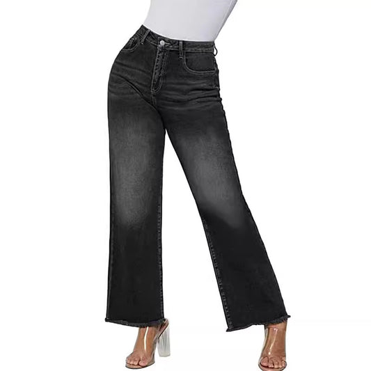 Women's Wide Leg Cropped Pants - Loose Fit Cat Whiskers Horse Chestnut Jeans