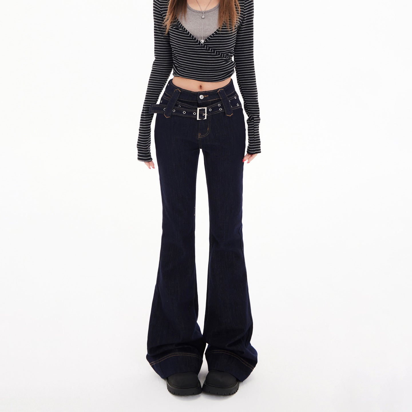 Style Spicy Girl Flared Jeans: Women’s High Waist Slim Fit with Adjustable Waistband