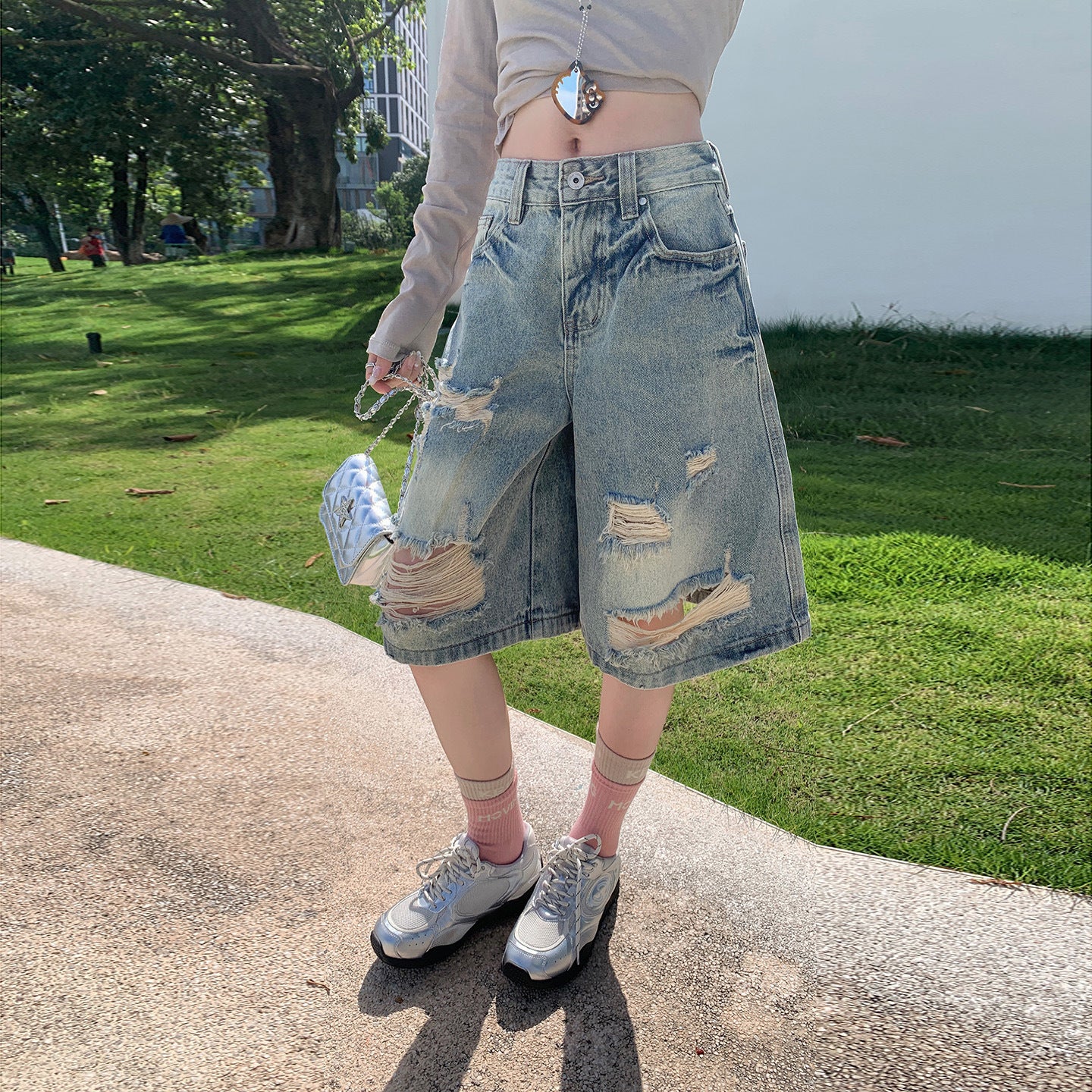 Retro High Waist Denim Shorts for Women - Loose Straight Leg Slim Fit