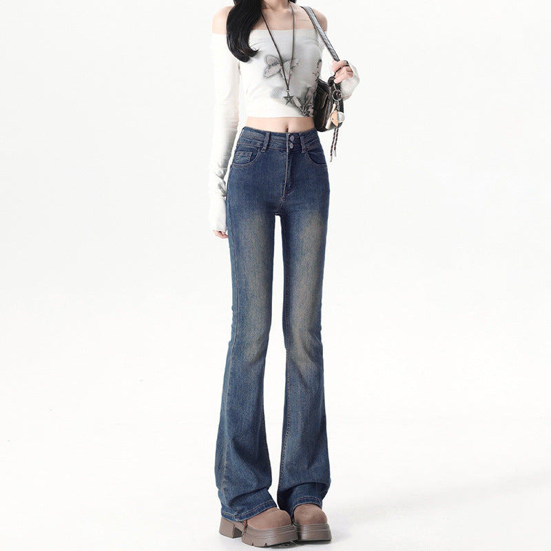 Individual Street Style Double Button Flared Jeans for Women - High Waist Slimming Hoof Bell Bottom Denim Pants
