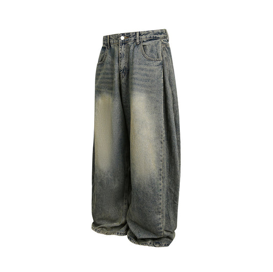 Washed Distressed Unisex Wide Leg Jeans - Premium Denim