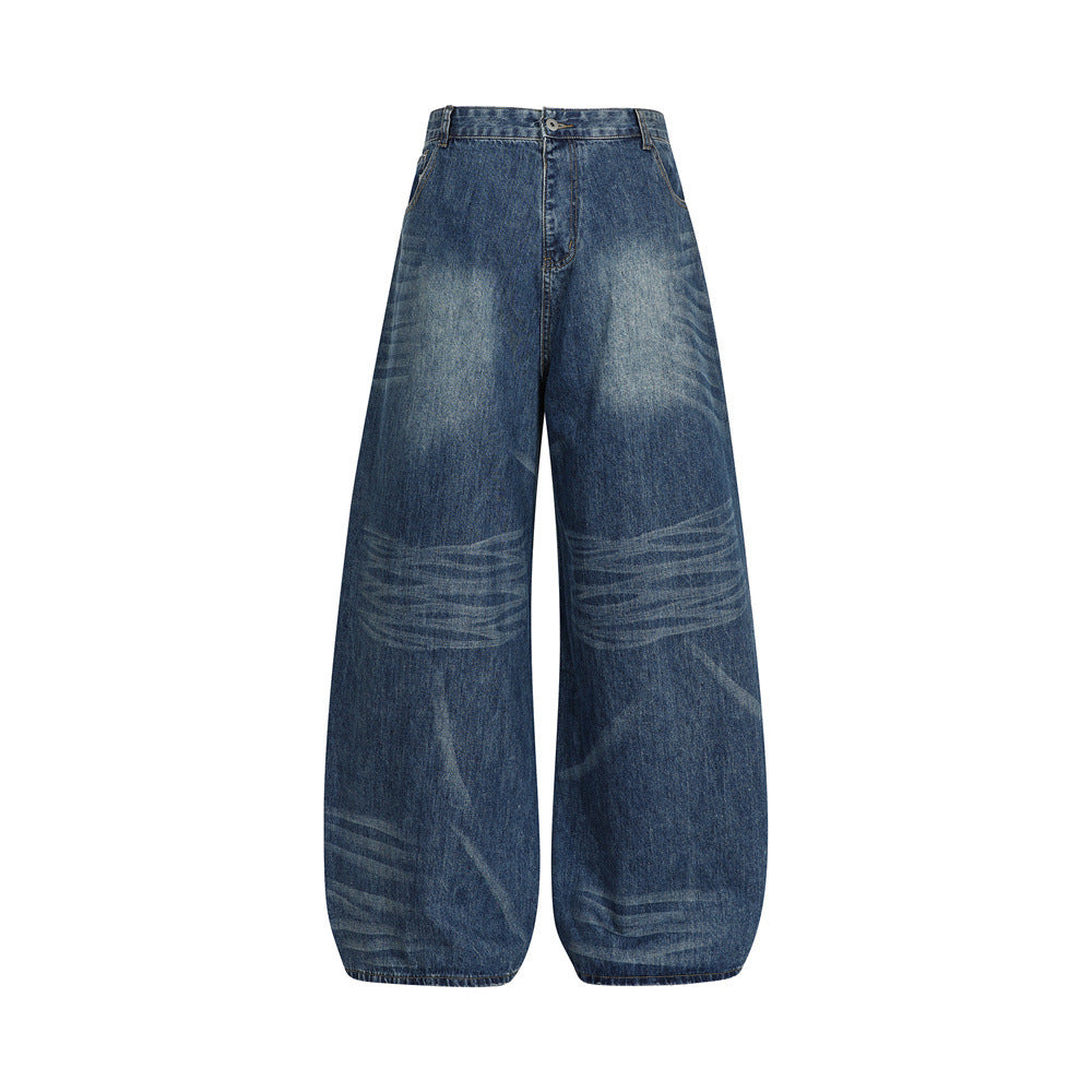 Vintage Men's Distressed Patchwork Knife Cut Jeans - Casual Loose Fit