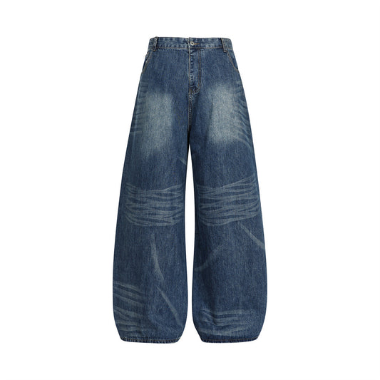 Vintage Men's Distressed Patchwork Knife Cut Jeans - Casual Loose Fit