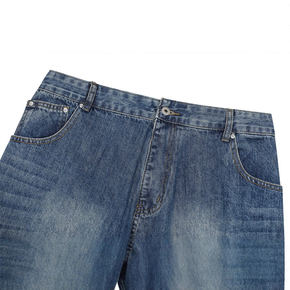 Vintage Men's Distressed Patchwork Knife Cut Jeans - Casual Loose Fit