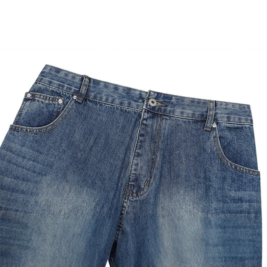 Vintage Men's Distressed Patchwork Knife Cut Jeans - Casual Loose Fit