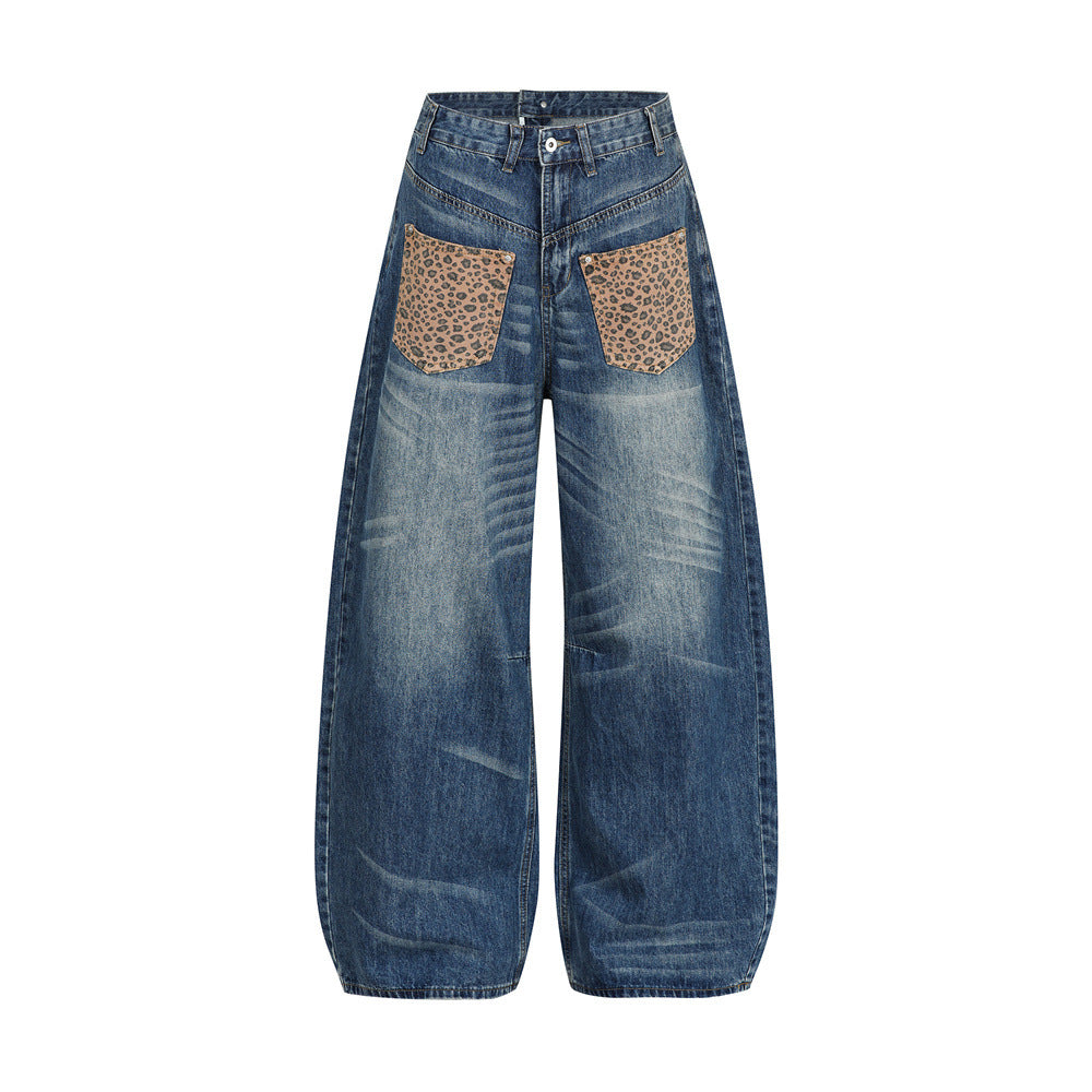 Vintage Men's Distressed Patchwork Knife Cut Jeans - Casual Loose Fit